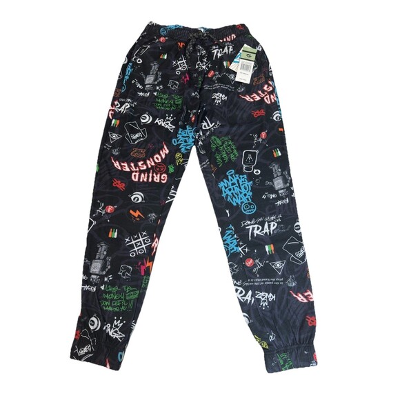 Fresh Prints of Bel-Air Jogger Pants Medium Black Multi Graphic Streetwear NWT - Picture 2 of 7